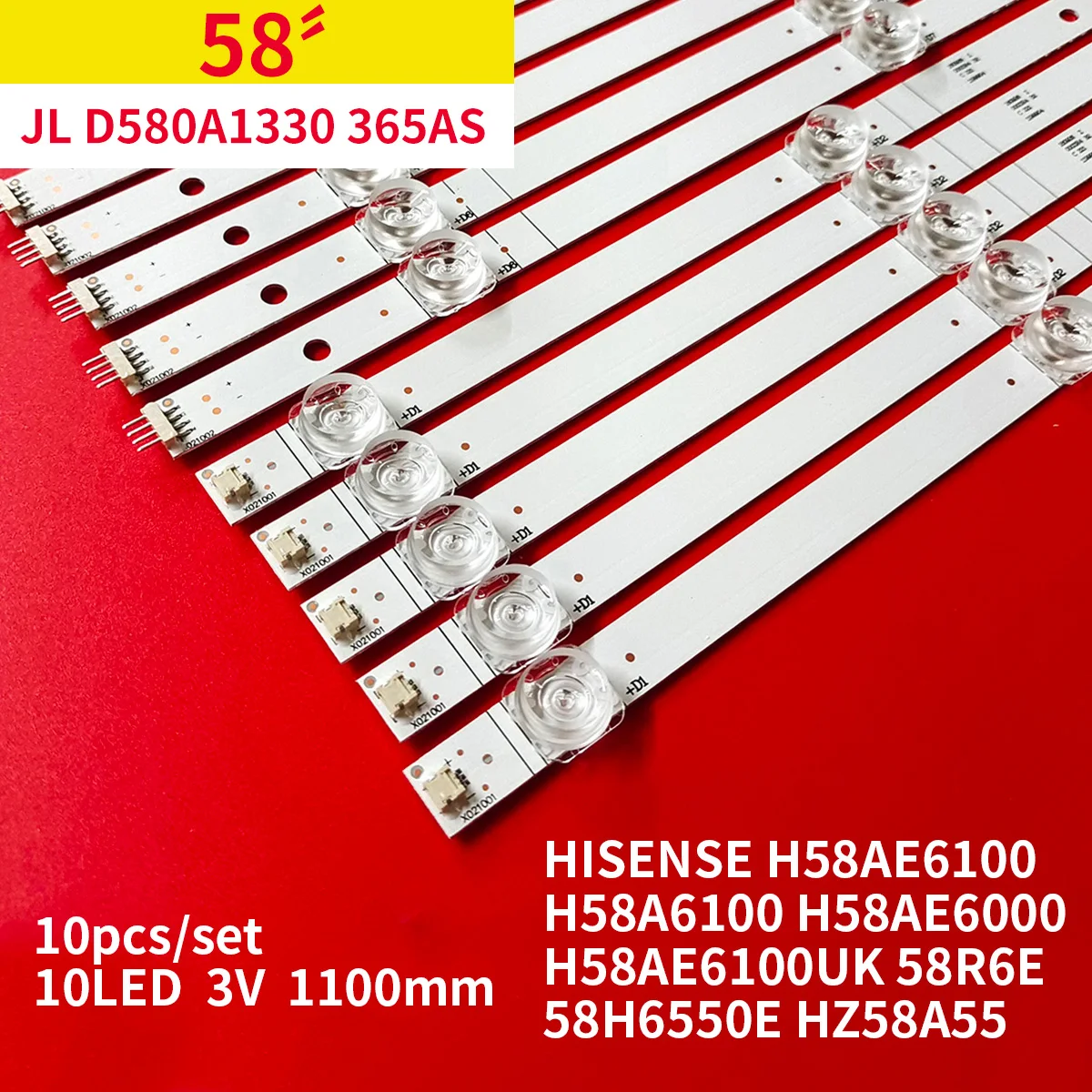 10Pcs LED Backlight Strip 10 Lamps for Hisense H58AE6100 JL D580A1330 365AS M V02 H58A6100 H58AE6000 H58AE6100UK 58R6E 58H6550E