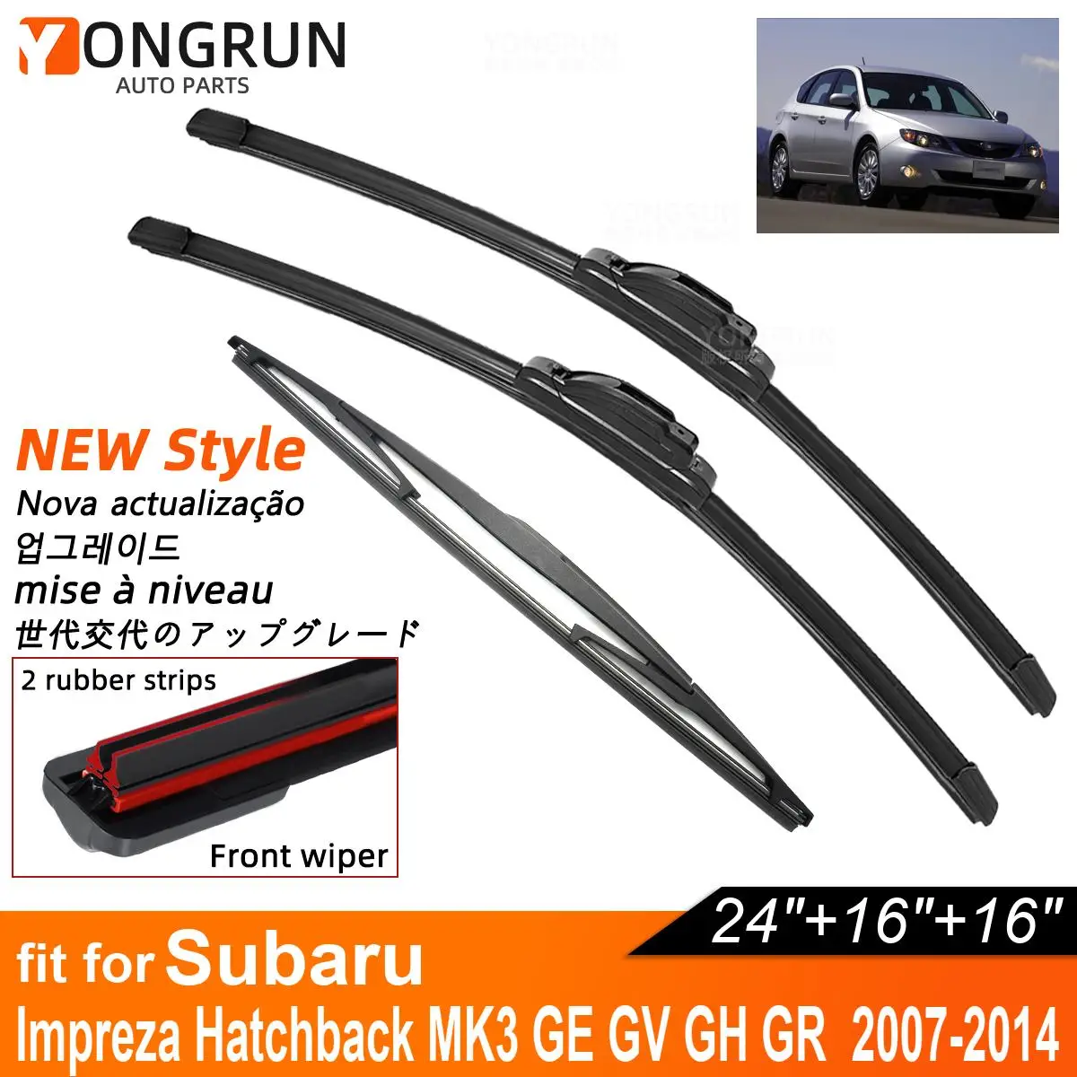 Двойные резиновые автомобильные дворники для 2007-2014 Subaru Impreza Hatchback MK3 GE GV GH GR