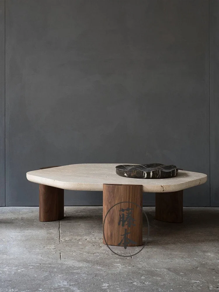 Креативный журнальный столик из черного ореха низкий натурального пещерного