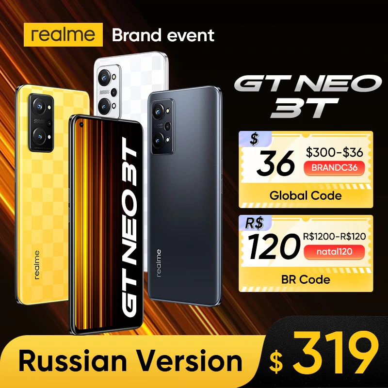  [Russian Version] realme GT NEO 3T 5G CPU Smartphone Snapdragon 870 5G 6.62\" 120Hz AMOLED 80W SuperDart Charge 5000mAh 