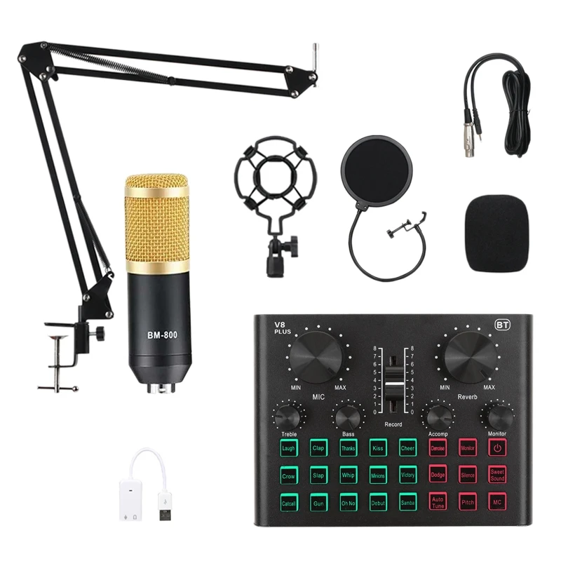 

Condenser Microphone Kit,BM-800 Mic Set Adjustable Mixer Condenser USB Wireless Professional Recording Live