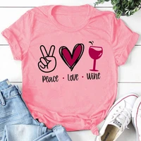 summer 90 %e2%80%99s peace love wine short sleeve print clothing pink womens t shirt harajuku graphic clothing womens topdrop ship