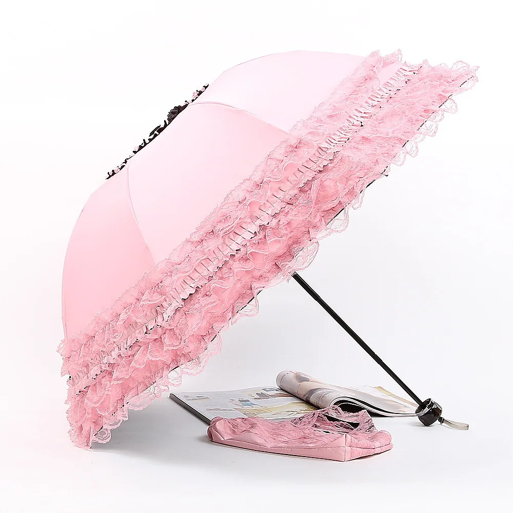 

Creative Lace Umbrella Thicken Black Coating Sun Rain 3-folding Umbrellas Windproof Luxury Parasol Paraguas Sombrilla Kawaii