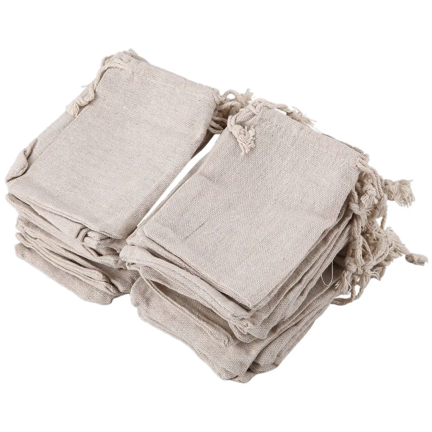 

50Pcs Handmade Muslin Cotton and Linen Drawstring Packaging Gift Bags for Coffee Bean Candy Jewelry Pouch Storage Wedding Chr