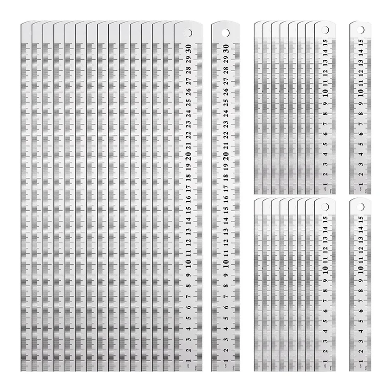 

32 Pcs Metal Ruler Bulk Set 6 Inch And 12 Inch Stainless Steel Ruler Metric Straight Edge Rulers