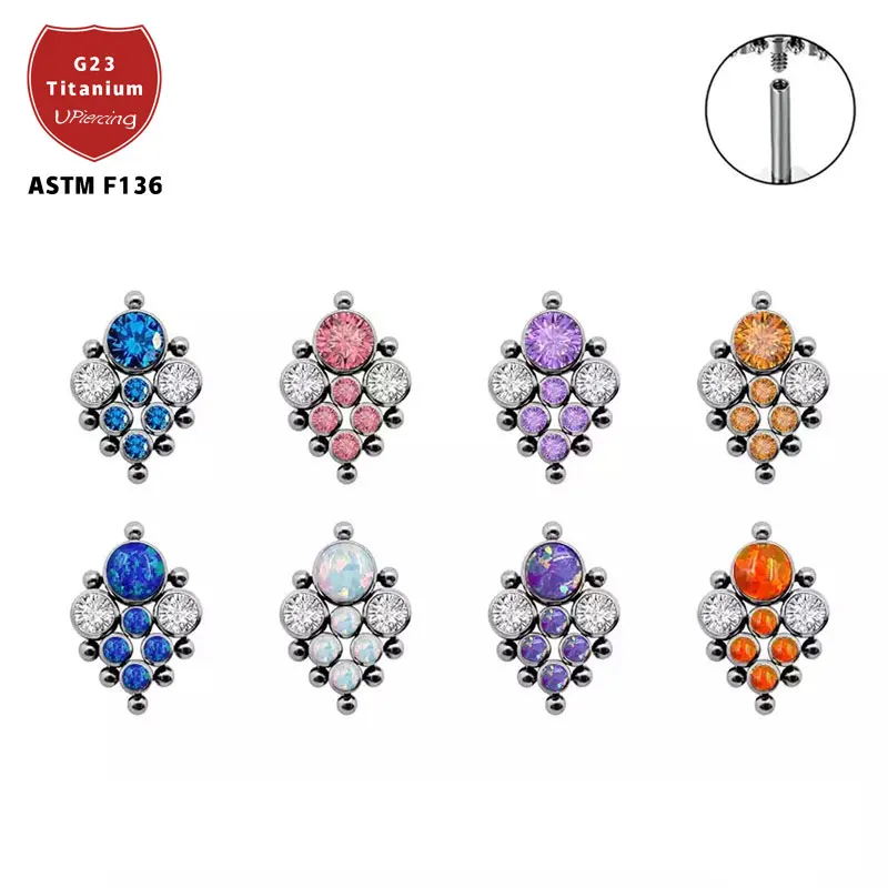 

One Piece CZ Opal Earrings G23 F136 Titanium Cartilage Inlaid Zircon Lip Stud Earrings Pierced Sexy Lady Body Jewelry For Women