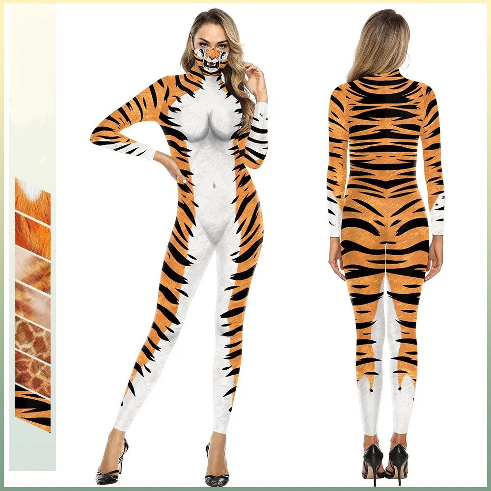 

Комбинезон для женщин и мужчин на Хэллоуин, пикантный костюм для косплея с жирафом, тигром, с принтом животных, боди для пар, леопардовая корректирующая одежда, Ромпер, наряды
