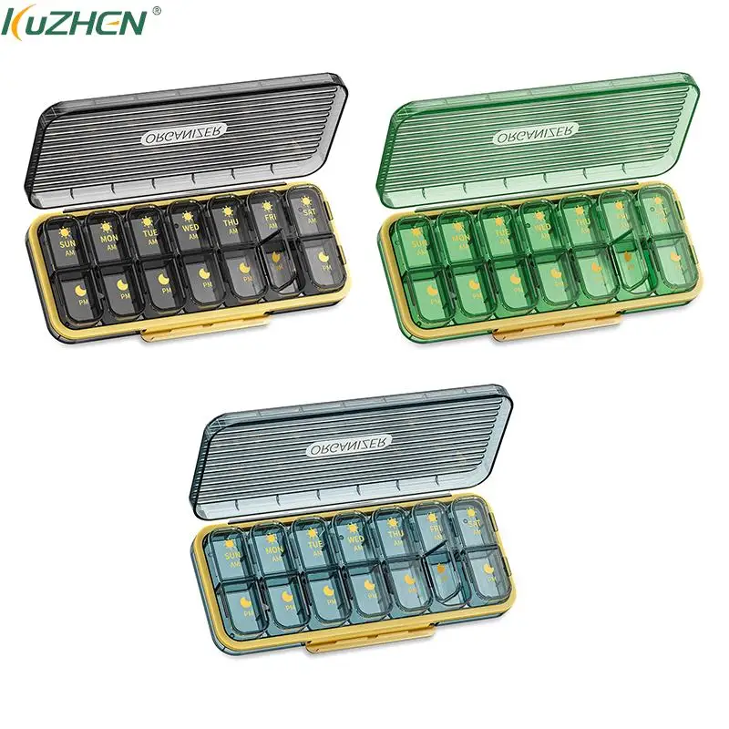 

Weekly Portable Travel Pill Cases Box 7 Days Organizer 14 Grids Pills Container Storage Tablets Vitamins Medicine Detachable