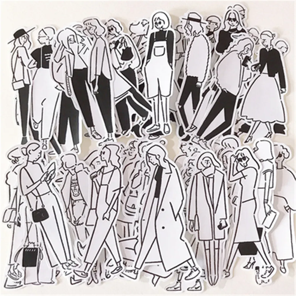 

32 шт. черно-белые простые Стикеры для девочек, милые декоративные фотообои для скрапбукинга «сделай сам»