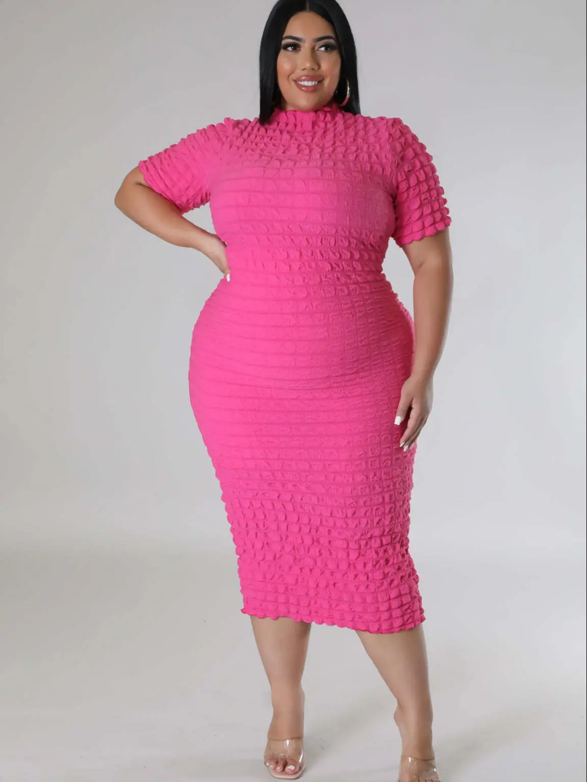 Plus Size Party Dress Plaid Elegant Pretty Women Cloth Chubby Female Casual Luxury Long Robe 2023 Summer Trendy New Midi Dress