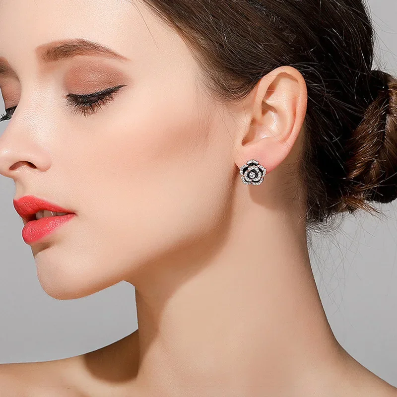 S925 Серебряные иглы в гонконгском стиле с камелией легкие роскошные серьги розами