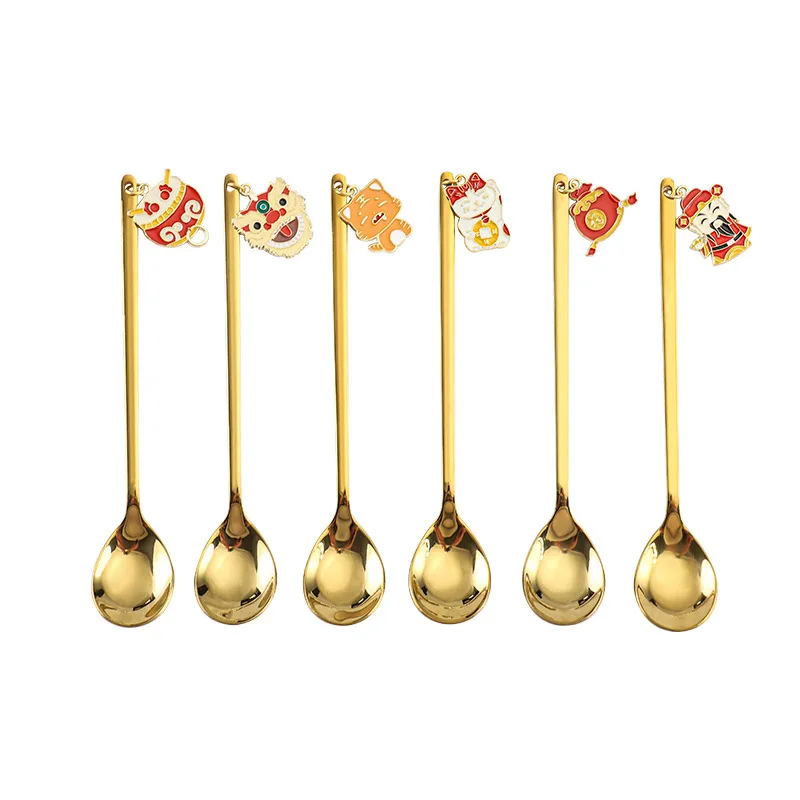 

Stainless Steel Coffee Spoon Tea Fork Cute Cartoon Spring Festival Charm Dessert Spoon Fork spoon and fork set dining table set