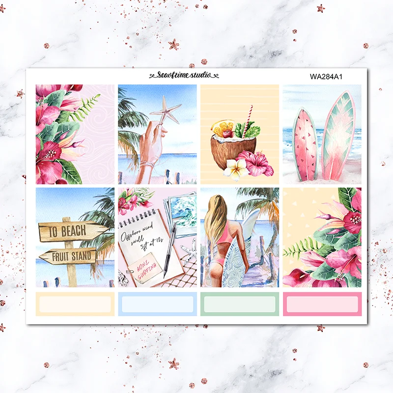 

Лидер продаж, летняя пляжная островка, Еженедельный план, этикетка подходит для детей, европейский и американский стиль, декоративная наклейка «сделай сам», планировщик