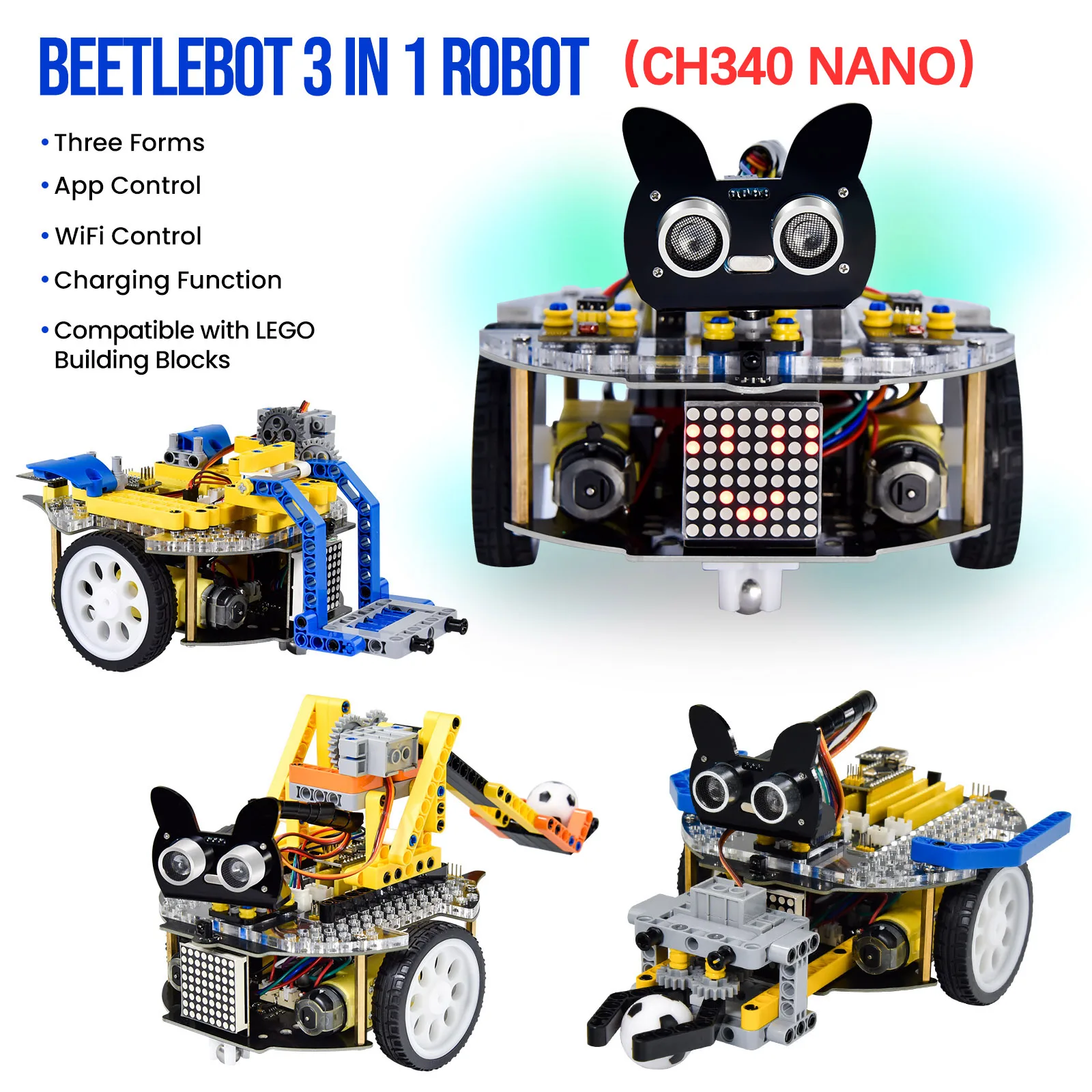 Keyestudio 3 в 1 робот-автомобиль Beetlebot для Arduino(Raspberry Pi Pico/ESP32) Обучающий набор сделай сам