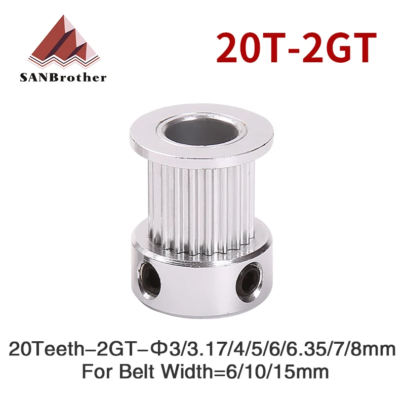 

GT2 20 teeth 2GT Timing Pulley Bore 3/4/5/6/6.35/8mm for GT2 Open Synchronous belt width 6mm/10/15mm small backlash 20Teeth 20T