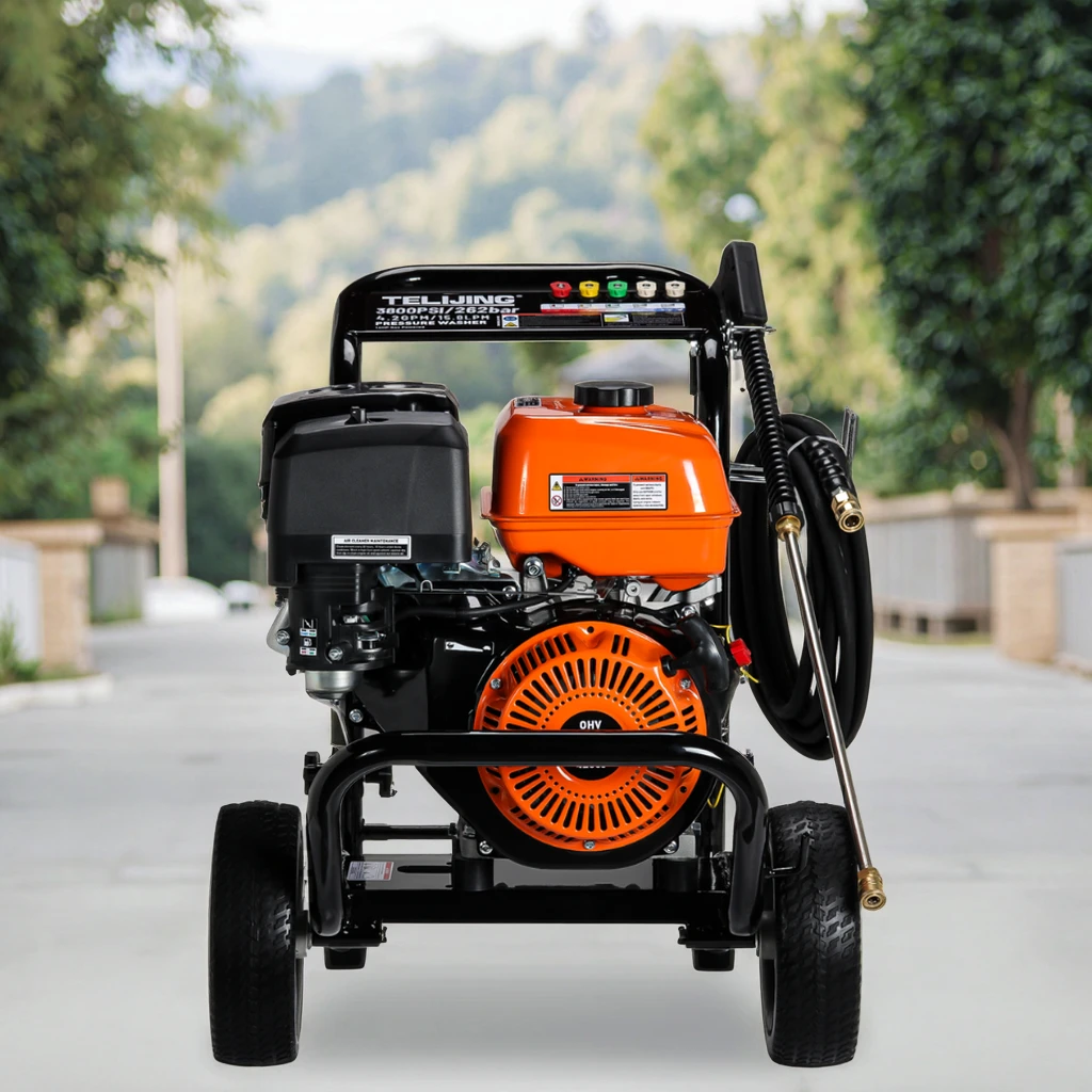 Фото Мощная мойка высокого давления AR Pump 4200PSI с двигателем TJ190F, 15-метровым шлангом, на колесах, беспроводная, для очистки складских погрузочных доков №4
