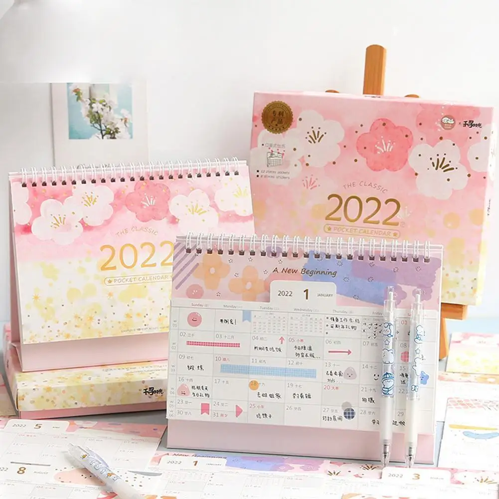 

2022 Pocket Desk Calendar Desktop Storage Decora Plan Clock-in Calendar For Girls Cute School Office Supplies D7z2