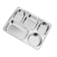 easy clean tray reusable divided plates 5 compartment for dinner stainless steel snack camping kids diet food control stackable