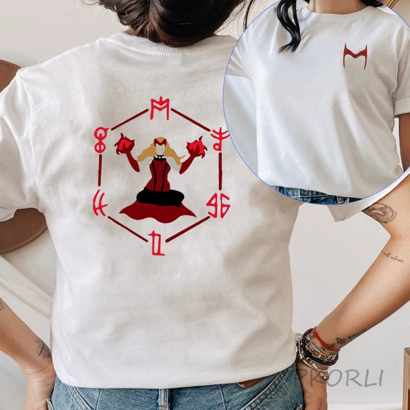 

Scarlet Witch T Shirts Women Round Neck Wanda Maximoff Graphic Tshirt Summer Cotton Casual Short Sleeve Tee Shirt Woman Clothing