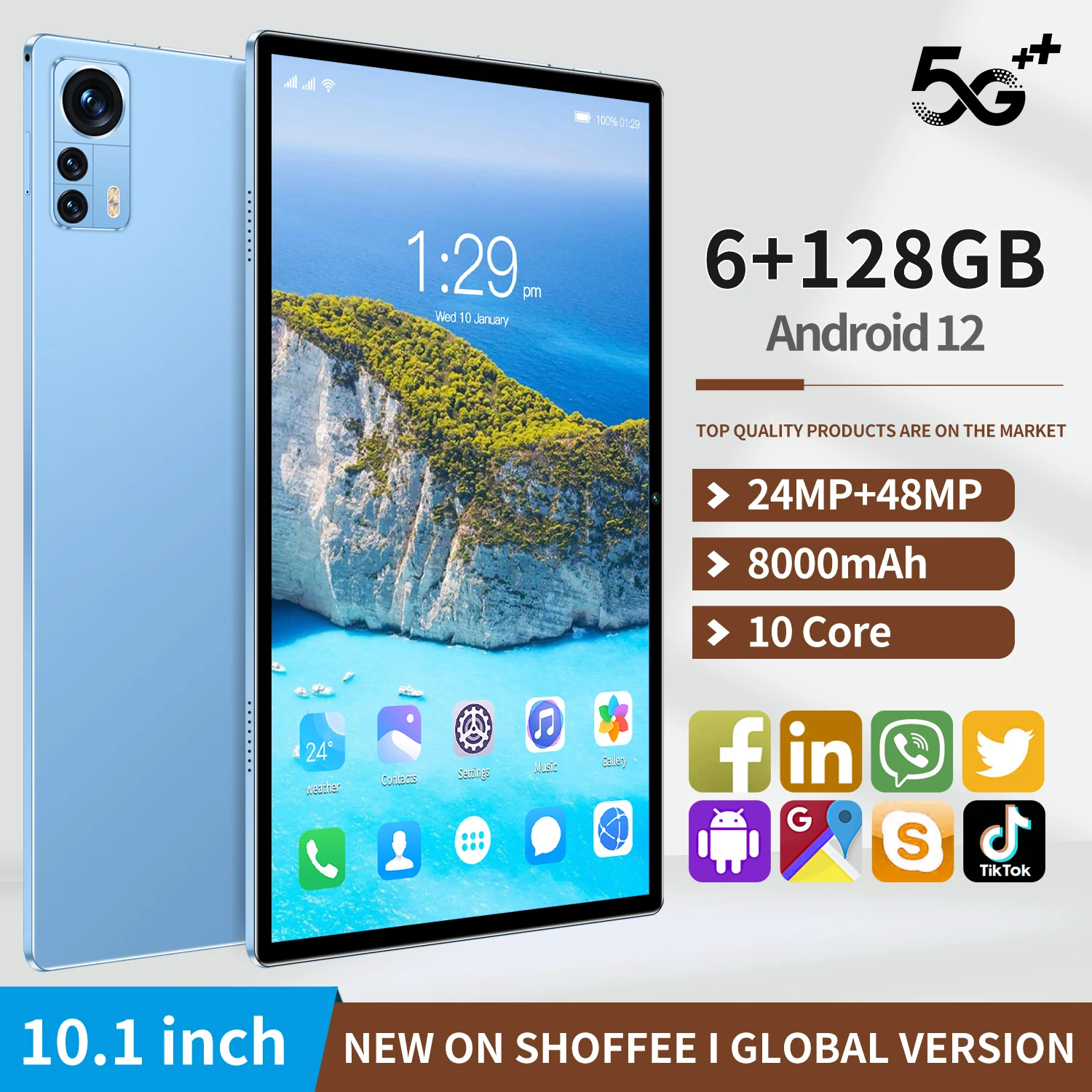 

Новинка, 10,1-дюймовый планшет, Android 10,1, восемь ядер, телефон, Google Play, 6 ГБ ОЗУ, 10,0 Гб ПЗУ, планшетный ПК, Wi-Fi, Bluetooth, Type-C