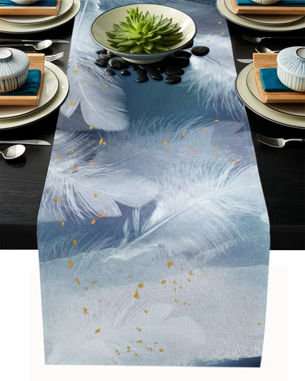 

Feather Oil Painting Gold Foil Tablecloth Table Runner Decoration Home Decor Dinner Table Decoration Table Decor