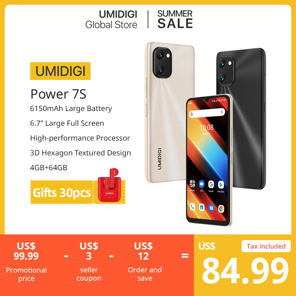 UMIDIGI Power 7S Smartphone Android Global Version Celular Unisoc T310 4GB  64GB 6.7