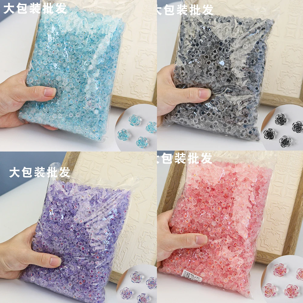 

100pcs 3D Acrylic Camellias Flower Nail Art Decoration Clear Crystal AB Color Rose Kawaii Charms For Manicure Valentine Accessor