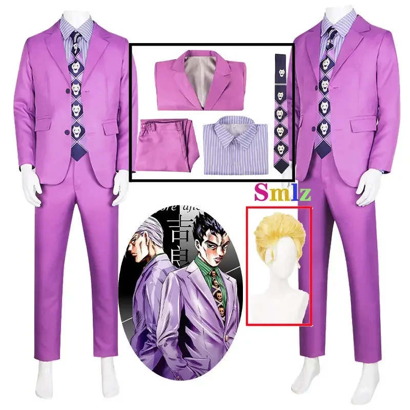 Cosbao Free Shipping Kira Yoshikage Cosplay Anime JoJo Costume Adventure Purple Suit Uniform Wig
