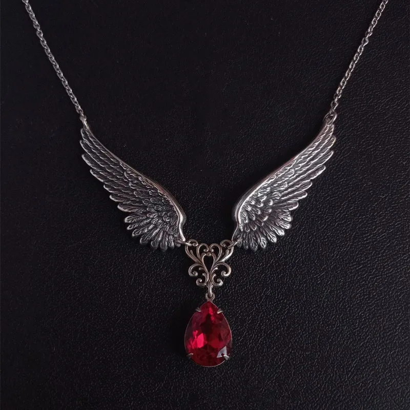

Gothic Angel Wings Necklace, Angel Guardian Red Acrylic Crystal Pendant, Aranwen Gothic Fashion Jewelry Gifts for Women