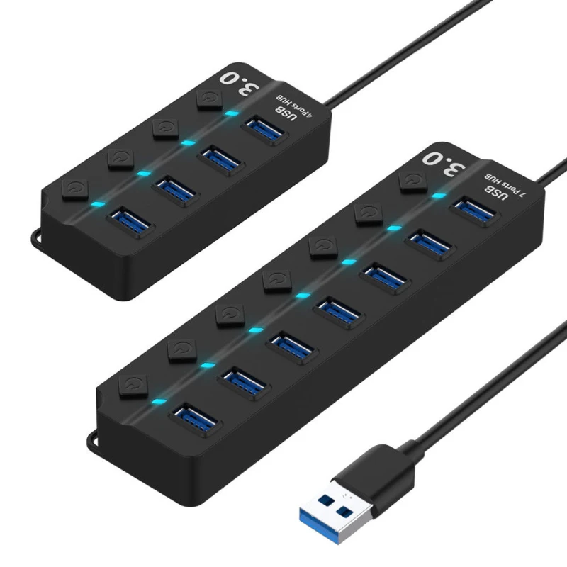 

7 Port USB 3.0 Hub AC Power Adapter 5Gbps High Speed on/Off Switches For PC-RA57 US/EU Plug
