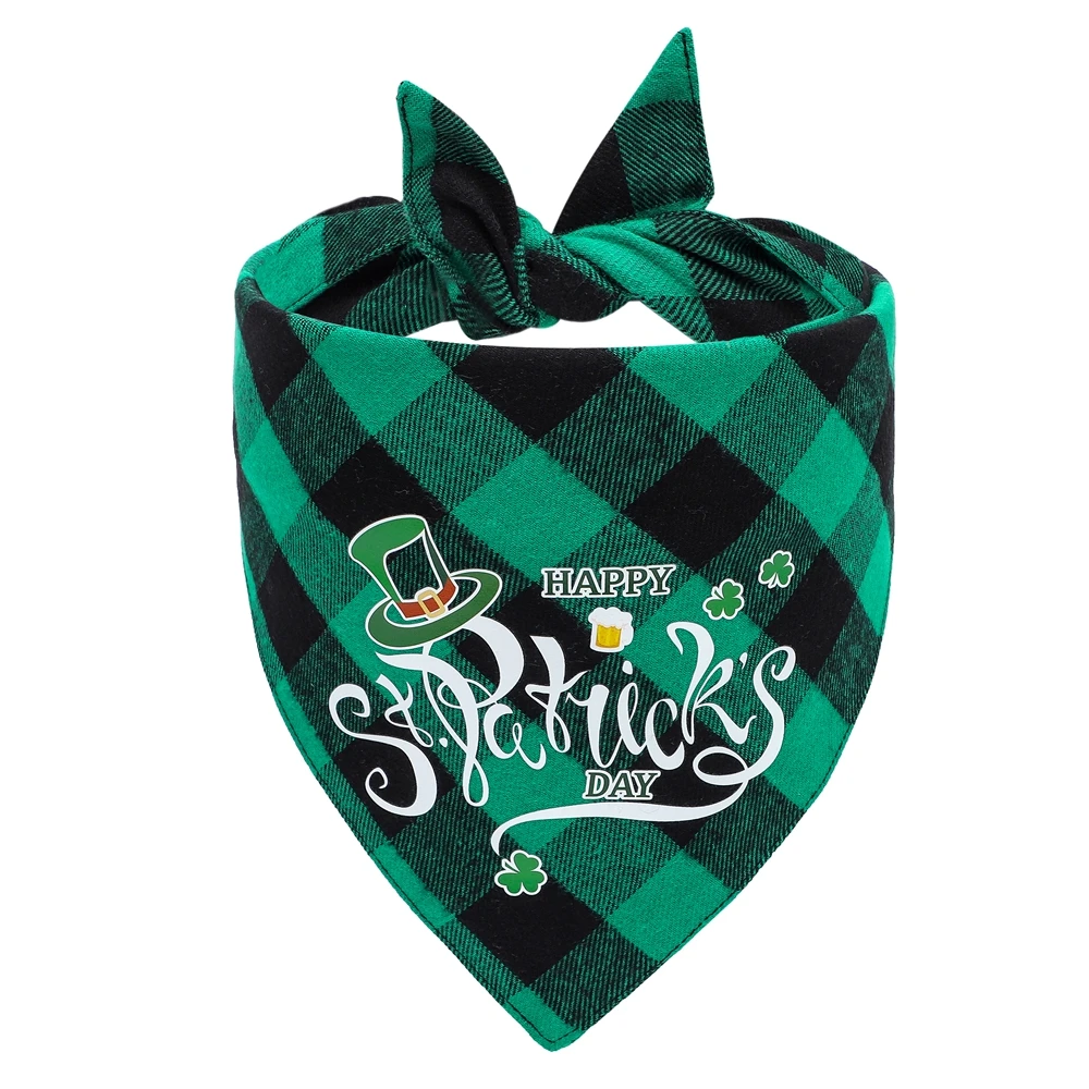Sucado St. Patrick's Day Irish Dog Bandana Green Plaid Triangle Bibs Scarf Holiday for Small Medium Large Pet Accessories