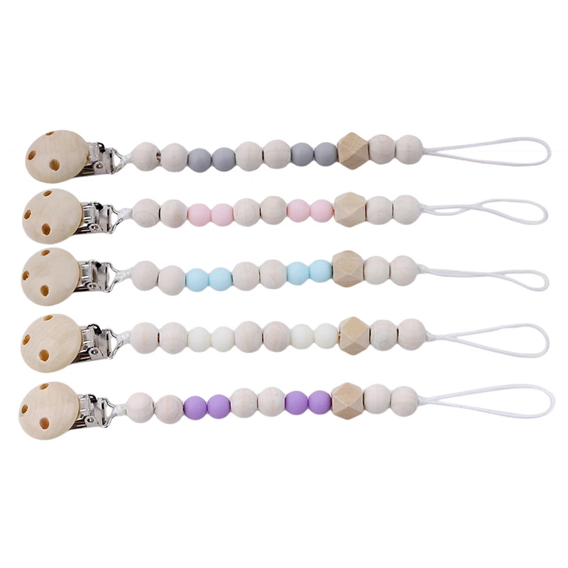 

Baby Pacifier Clip Chain Wooden Holder Chupetas Soother Pacifier Clips Chew Rattles Leash Strap Nipple Holder For Infant Feeding