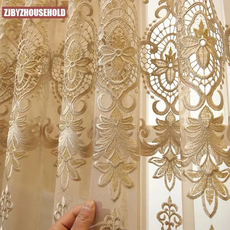 European Royal Luxury Beige Tulle Curtains for Bedroom Window Curtains for Living Room Elegant Drapes European Home Decor 362#4