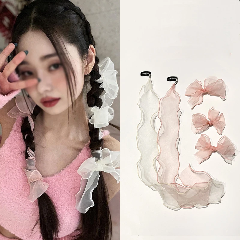 

Милые заколки для волос, сетчатая повязка для волос, женская супер-фея с чистым желанием, плетеная заколка для волос с бантом, корейский стри...