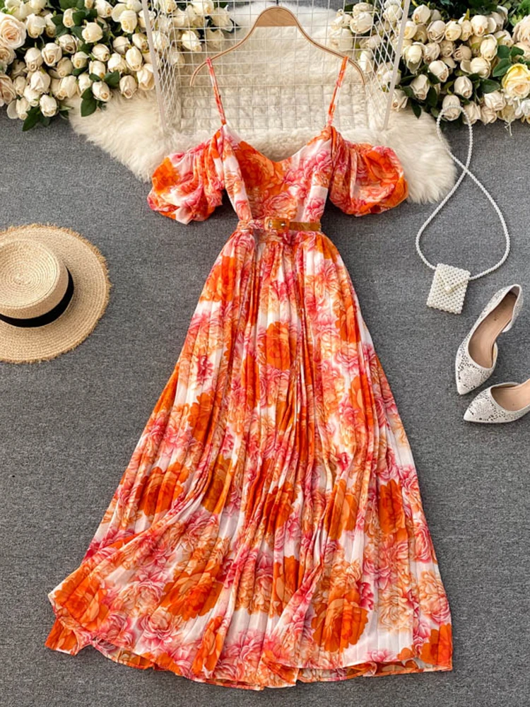 

Платье женское пляжное Плиссированное без бретелек с квадратным вырезом и принтом