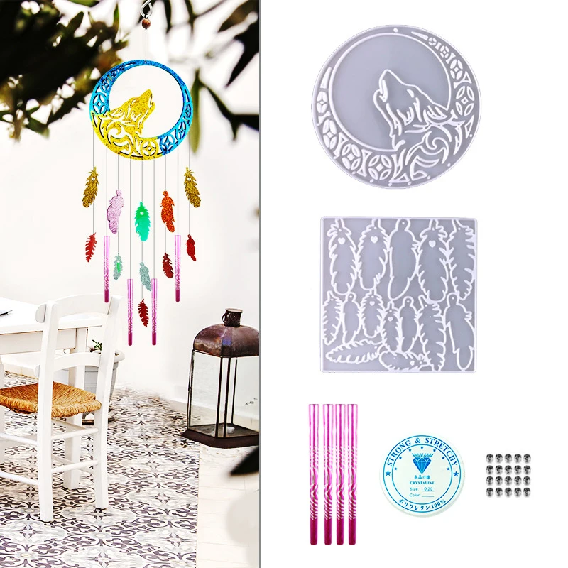Dream Catcher Wind Chime Pendant Resin Mold DIY Wolf Wind Chime Pendants Christmas Elk Living Room Home Decoration Silicone Mold