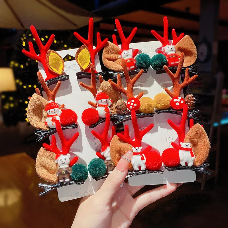 

Christmas antler hairpin headdress elk hairpin Santa Claus duck beak clip cute children's hair accessories