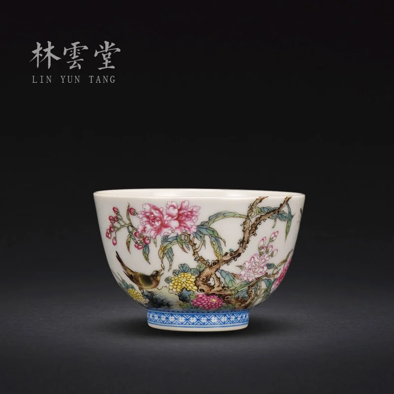 

|painted pastel bird singing flower fragrance Jingdezhen handmade ceramic Kung Fu Master Cup single cup tea cup lyt9028