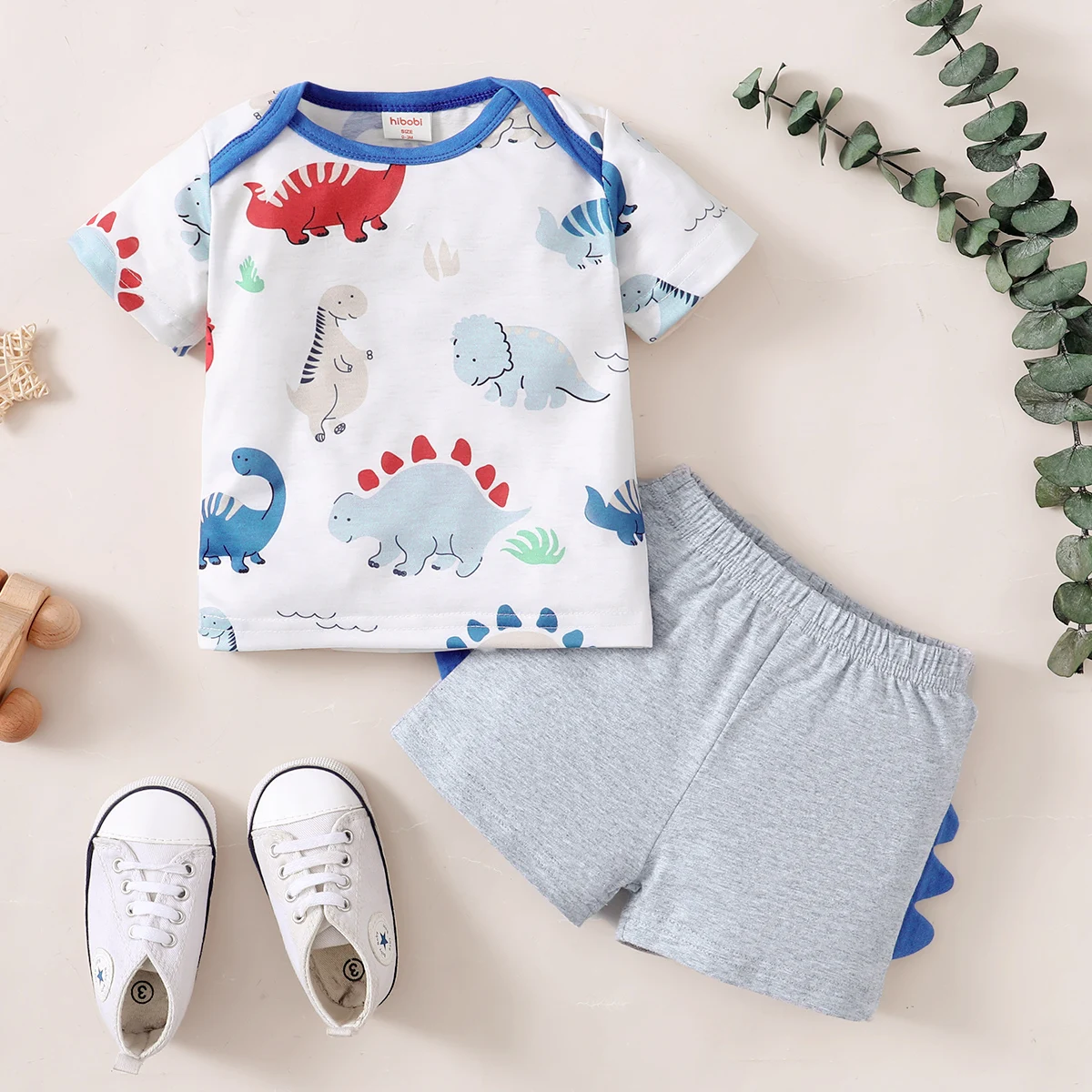

Hibobi Baby Boy Dinosaur Print Short Sleeve Sweatshirt Set