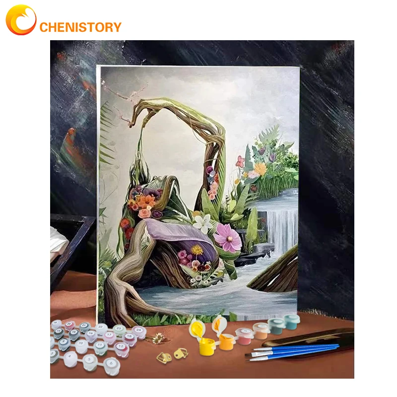 

CHENISTORY Paint By Numbers For Adults Kit Landscape Oil Painting By Numbers Abstract Hand Painted Figure Home Decor Art Gift