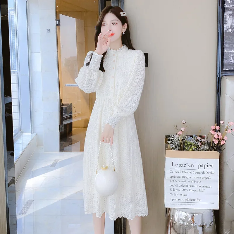 Элегантное кружевное платье 2023 новое утягивающее трапециевидной формы с талией