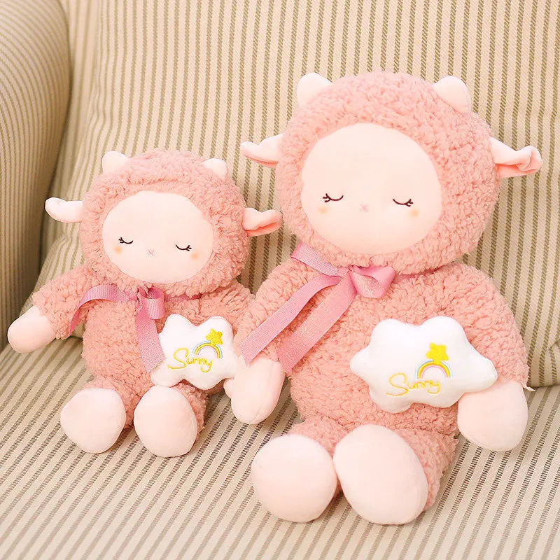 

Kawaii Stuffed Sheeps Cuddly Doll Soft Pink Sleeping Lamb Plush Toy Cloud Adorable Soft Animal Toy for Girl Birthday Nap Pillow