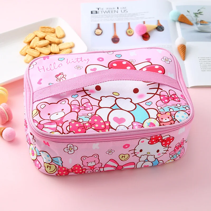 Bolsa de almuerzo de gran capacidad Sanrio hello kitty, bolsa de almuerzo portátil con aislamiento de papel de aluminio Melody, bolso de mano