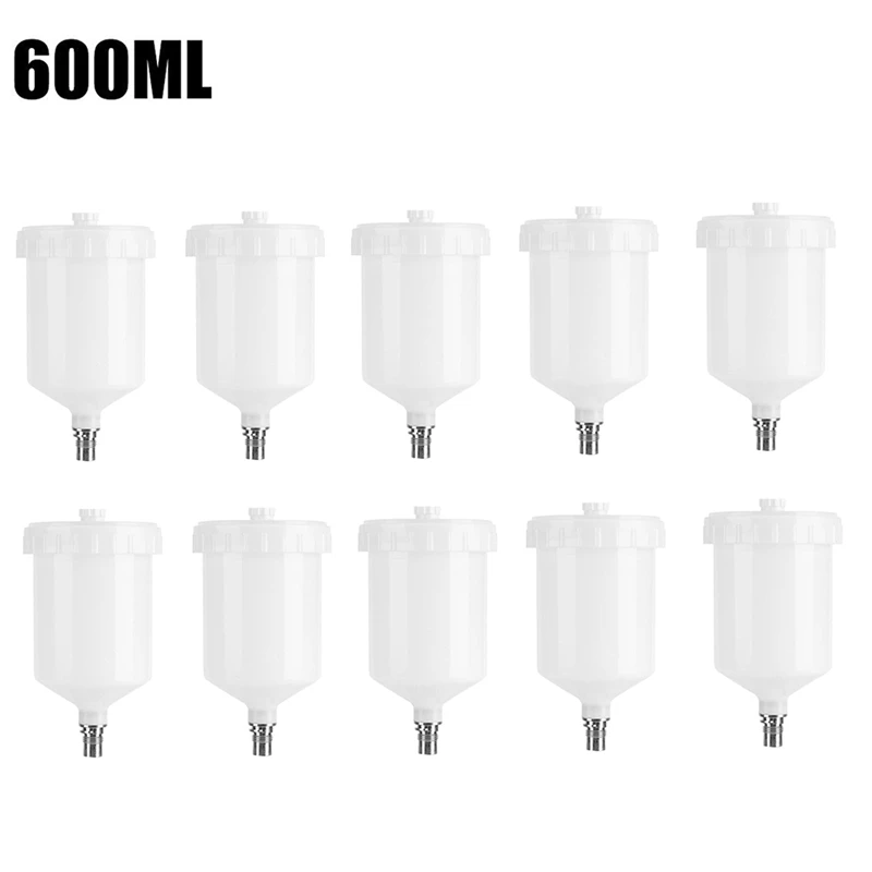 

10X Plastic Paint Cup Pot Spray Pot For SATAN Sprayer Cup Connector Jet Paint Sprayer 600CC White