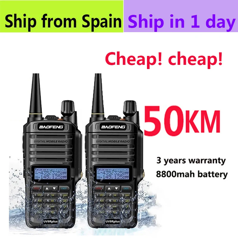 baofeng uv 9r plus walkie-talkie hunting long range 50km 100km car comunicador ham hf scanner radio vhf uhf police marine sdr