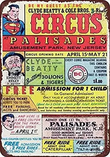 1961 год. Парк развлечений Crcus в Palsades Vntage Look Reproducton Metal Tn Sgn 8X12 hes.