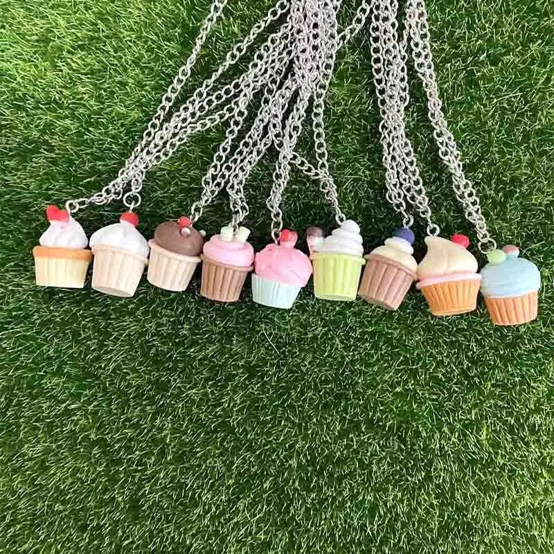 

50cm Wholesale Cute Colorful Cakes Resin Pendant Chain Chokers Necklace For Women Gift