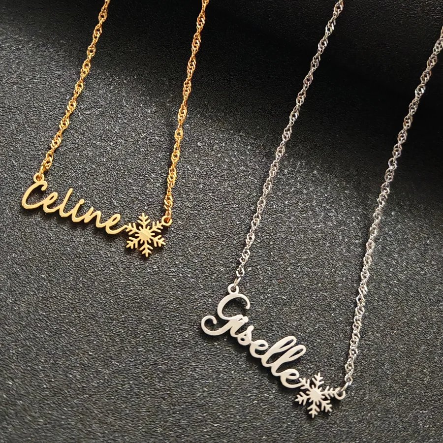 Индивидуальное ожерелье из нержавеющей стали с именем снежинки рождественская