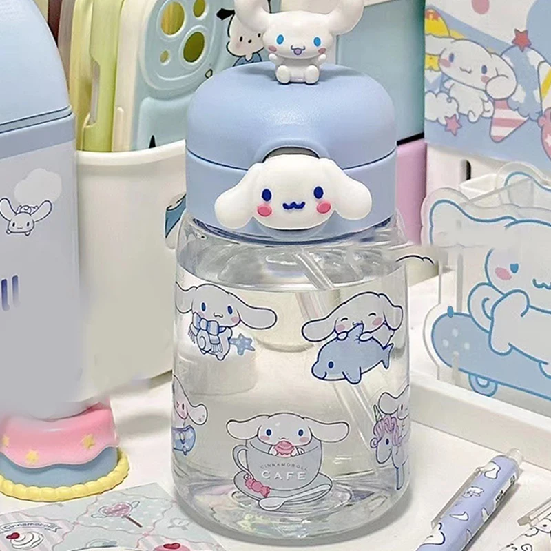

2023 Kawaii Sanrio Kuromi My Melody Cinnamoroll Plastic Cartoon Water Bottle Cute Accompanying Straw Cup Children Birthday Gift