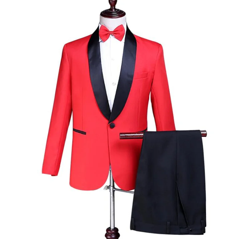 

Red blazer men groom suit jackets mens wedding suits costume singer star style dance stage clothing formal dress b259